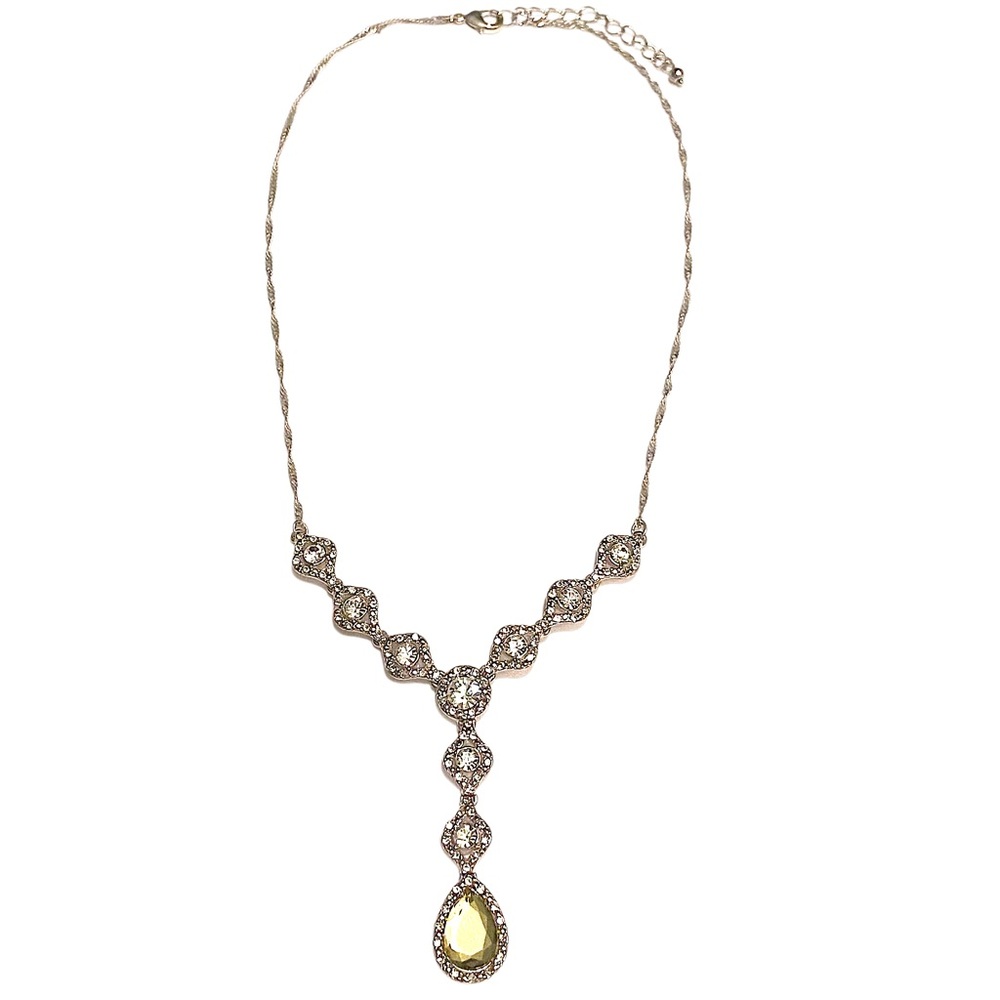 Elegant Yellow Rhinestone Silver Necklace Formal